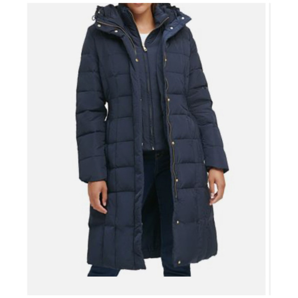 Cole Haan Signature Down Puffer Coat Navy Blue Womens Size Small Petite - Picture 3 of 15